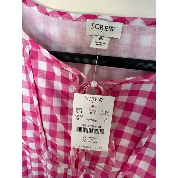 J. Crew Pink and White Gingham Flutter Sleeve Dress Size 6 - Picture 6 of 7
